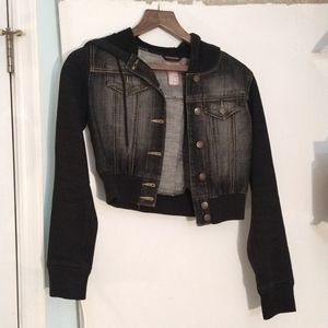 Blue asphalt black jean jacket cropped bomber cotton hoodie and sleeves small